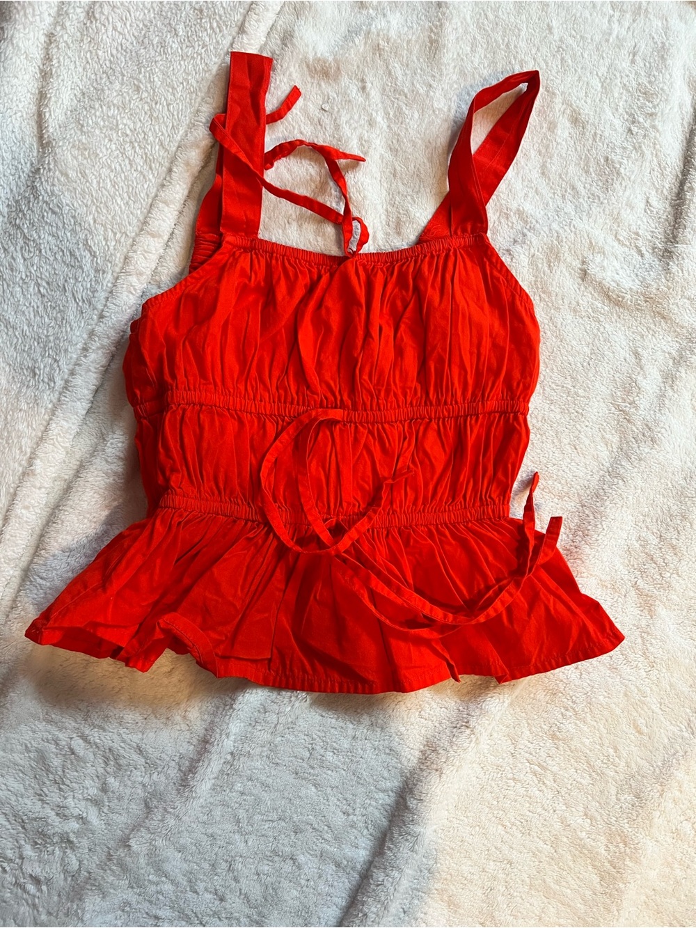 Source Unknown Red Ruched Peplum Tank Top